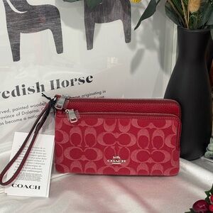 coach Double Zip Wallet in Signature Denim NWT CDN22